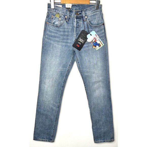 Levi's Super Mario Womens Jeans 501 Original Cropped Light Wash Blue W 26 x L 30 - Picture 1 of 16